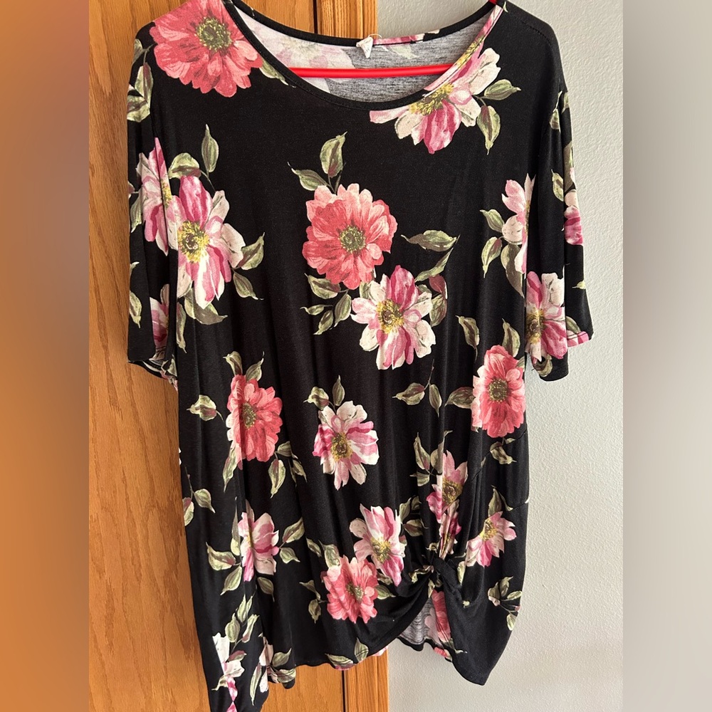 Pink Blush Maternity Floral Black Top